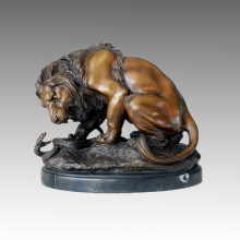 Animal Small Statue Lion and Snake Bronze Sculpture, Barye Tpal-068